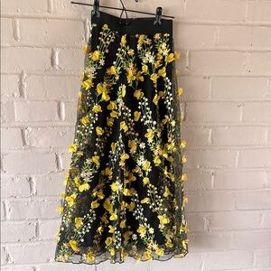 Floral Embroidered Black Skirt